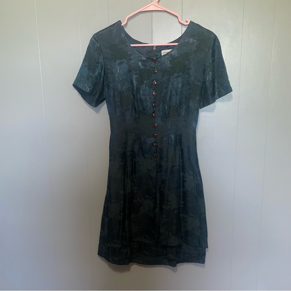 Vintage Green Floral Mini Dress Medium